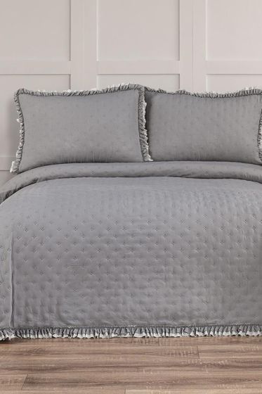 Kapinya Fiber Filled King Size, Bedspread 240x260 with Pillowcase, Full Bed, Micro Fabric, Gray