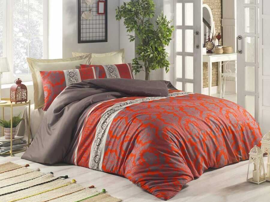  Karen 100% Cotton Deluxe Double Duvet Cover Set Red