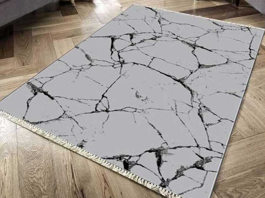 Non-Slip Base Digital Print Velvet Carpet Crack Wall Gray 100x200 cm - Thumbnail