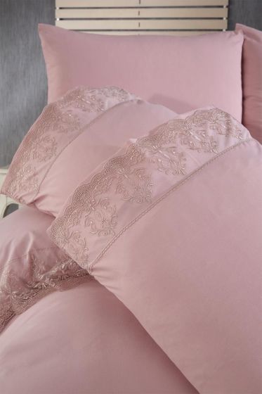 Leyla Duvet Cover Set 6pcs, Duvet Cover 200x220, Bedsheet 240x260 Cotton Fabric, Full Size, Double Size Pink