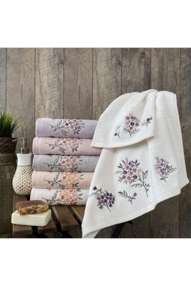 Lilis Embroidered 6 pcs in Set Bamboo Hand and Face Towel 50x90 Cm