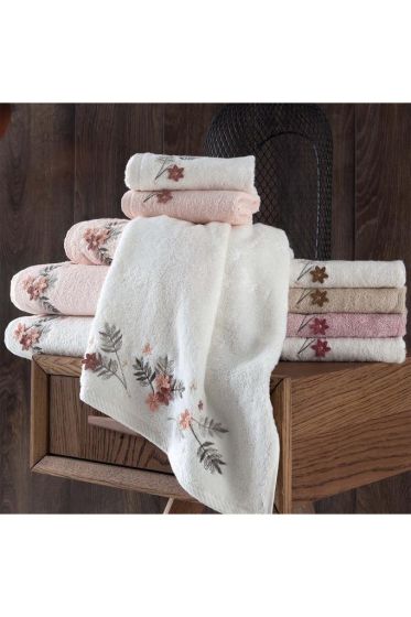 Mabella Embroidered 6 pcs in Set Bamboo Hand and Face Towel 50x90 Cm