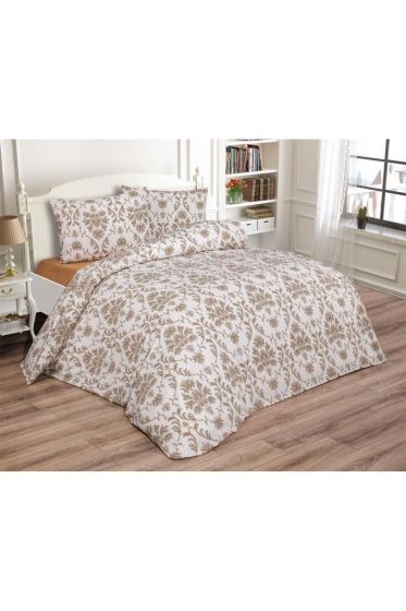 Mary Bedding Set 3 Pcs, Duvet Cover, Bed Sheet, Pillowcase, Queen Size, Self Patterned, Wedding, Daily use Beige