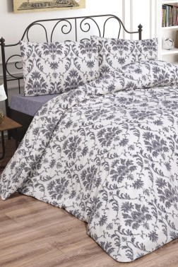 Mary Bedding Set 3 Pcs, Duvet Cover, Bed Sheet, Pillowcase, Queen Size, Self Patterned, Wedding, Daily use Gray - Thumbnail