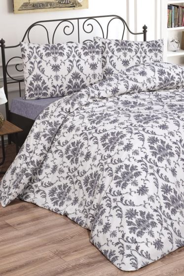 Mary Bedding Set 3 Pcs, Duvet Cover, Bed Sheet, Pillowcase, Queen Size, Self Patterned, Wedding, Daily use Gray