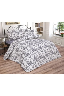 Mary Bedding Set 3 Pcs, Duvet Cover, Bed Sheet, Pillowcase, Queen Size, Self Patterned, Wedding, Daily use Gray - Thumbnail