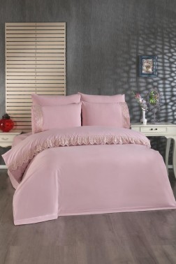 Meric Duvet Cover Set 6pcs, Duvet Cover 200x220, Bedsheet 240x260 Cotton Fabric, Full Size, Double Size Pink - Thumbnail