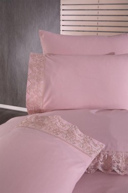 Meric Duvet Cover Set 6pcs, Duvet Cover 200x220, Bedsheet 240x260 Cotton Fabric, Full Size, Double Size Pink - Thumbnail