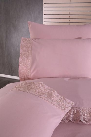 Meric Duvet Cover Set 6pcs, Duvet Cover 200x220, Bedsheet 240x260 Cotton Fabric, Full Size, Double Size Pink