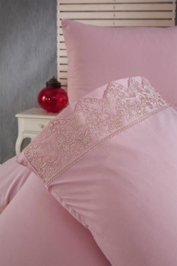 Meric Duvet Cover Set 6pcs, Duvet Cover 200x220, Bedsheet 240x260 Cotton Fabric, Full Size, Double Size Pink - Thumbnail