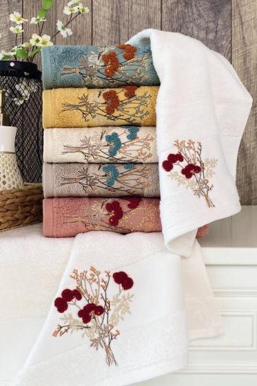 Miha Embroidered 6 pcs in Set Bamboo Hand and Face Towel 50x90 Cm