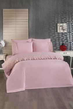 Nadire Duvet Cover Set 6pcs, Duvet Cover 200x220, Bedsheet 240x260 Cotton Fabric, Full Size, Double Size Pink - Thumbnail