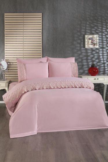 Nadire Duvet Cover Set 6pcs, Duvet Cover 200x220, Bedsheet 240x260 Cotton Fabric, Full Size, Double Size Pink