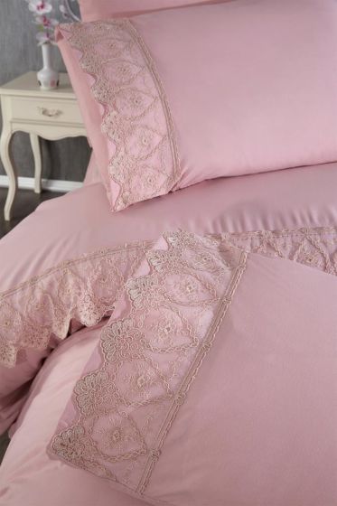 Nadire Duvet Cover Set 6pcs, Duvet Cover 200x220, Bedsheet 240x260 Cotton Fabric, Full Size, Double Size Pink