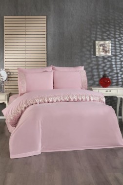 Neriman Duvet Cover Set 6pcs, Duvet Cover 200x220, Bedsheet 240x260 Cotton Fabric, Full Size, Double Size Pink - Thumbnail