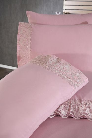 Neriman Duvet Cover Set 6pcs, Duvet Cover 200x220, Bedsheet 240x260 Cotton Fabric, Full Size, Double Size Pink