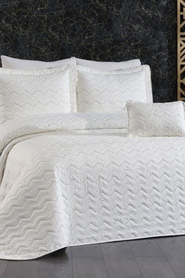 Ocean King Size Quilted Bedspread 250x260 with Pillowcase, Full Bed, Cotton Fabric, Double Size Cream