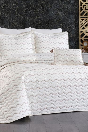 Ocean King Size Quilted Bedspread 250x260 with Pillowcase, Full Bed, Cotton Fabric, Double Size Cream Cappucino