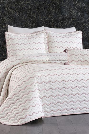 Ocean King Size Quilted Bedspread 250x260 with Pillowcase, Full Bed, Cotton Fabric, Double Size Cream Pink