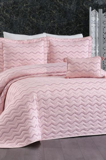 Ocean King Size Quilted Bedspread 250x260 with Pillowcase, Full Bed, Cotton Fabric, Double Size Pink