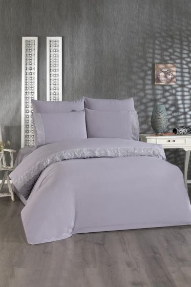 Perihan Duvet Cover Set 6pcs, Duvet Cover 200x220, Bedsheet 240x260 Cotton Fabric, Full Size, Double Size Gray