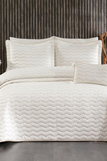 Perla King Size Quilted Bedspread 250x260 with Pillowcase, Full Bed, Cotton Fabric, Double Size Cream