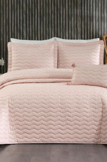 Perla King Size Quilted Bedspread 250x260 with Pillowcase, Full Bed, Cotton Fabric, Double Size Pink