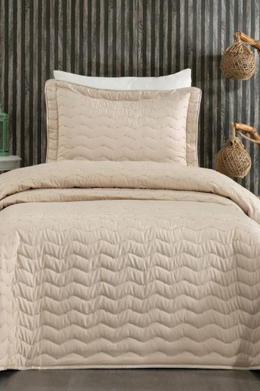 Perla Queen Size Quilted Bedspread 180x240 with Pillowcase, Queen Bed, Cotton Fabric, Single Size Cappucino