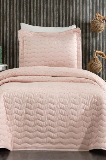 Perla Queen Size Quilted Bedspread 180x240 with Pillowcase, Queen Bed, Cotton Fabric, Single Size Pink