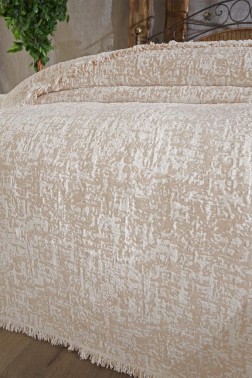 Puffy Double Size Blanket 200x220 cm Cotton Fabric Beige - Thumbnail