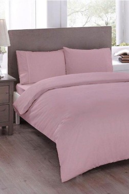 Pure King Size Ranforce %100 Cotton Duvet Cover Set, Duvet Cover 220x230 cm, Pillowcase 50x70, For King Bed, Pink - Thumbnail