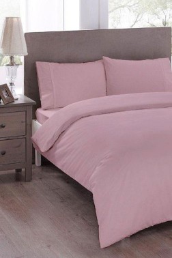 Pure King Size Ranforce %100 Cotton Duvet Cover Set, Duvet Cover 220x230 cm, Pillowcase 50x70, For King Bed, Pink - Thumbnail