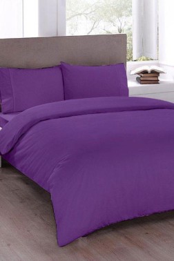 Pure King Size Ranforce %100 Cotton Duvet Cover Set, Duvet Cover 220x230 cm, Pillowcase 50x70, For King Bed, Plum - Thumbnail