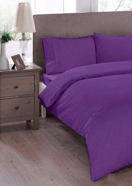 Pure King Size Ranforce %100 Cotton Duvet Cover Set, Duvet Cover 220x230 cm, Pillowcase 50x70, For King Bed, Plum - Thumbnail