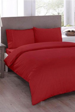 Pure King Size Ranforce %100 Cotton Duvet Cover Set, Duvet Cover 220x230 cm, Pillowcase 50x70, For King Bed, Red - Thumbnail