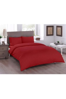 Pure King Size Ranforce %100 Cotton Duvet Cover Set, Duvet Cover 220x230 cm, Pillowcase 50x70, For King Bed, Red - Thumbnail