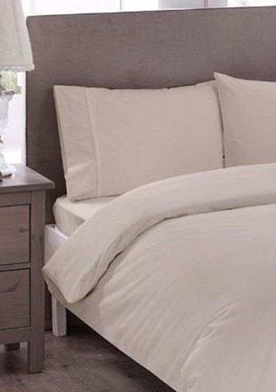 Pure King Size Ranforce %100 Cotton Duvet Cover Set, Duvet Cover 220x230 cm, Sheet 240x260, Pillowcase 50x70, Cream