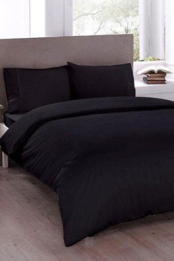 Pure Ranforce %100 Cotton Duvet Cover Set, Duvet Cover 200x200 cm, Pillowcase 50x70, For Double Bed, Black - Thumbnail