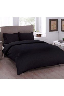 Pure Ranforce %100 Cotton Duvet Cover Set, Duvet Cover 200x200 cm, Pillowcase 50x70, For Double Bed, Black - Thumbnail