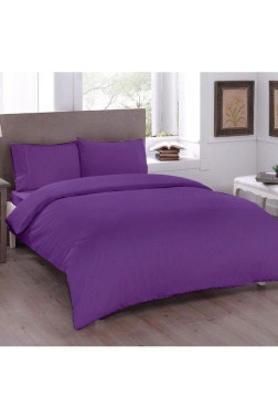 Pure Ranforce %100 Cotton Duvet Cover Set, Duvet Cover 200x200 cm, Pillowcase 50x70, For Double Bed, Plum - Thumbnail