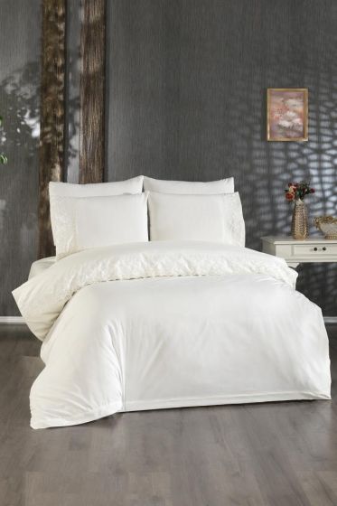 Reyhan Duvet Cover Set 6pcs, Duvet Cover 200x220, Bedsheet 240x260 Cotton Fabric, Full Size, Double Size Cream