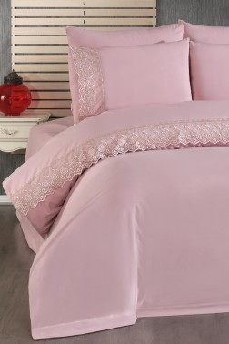 Reyhan Duvet Cover Set 6pcs, Duvet Cover 200x220, Bedsheet 240x260 Cotton Fabric, Full Size, Double Size Pink - Thumbnail