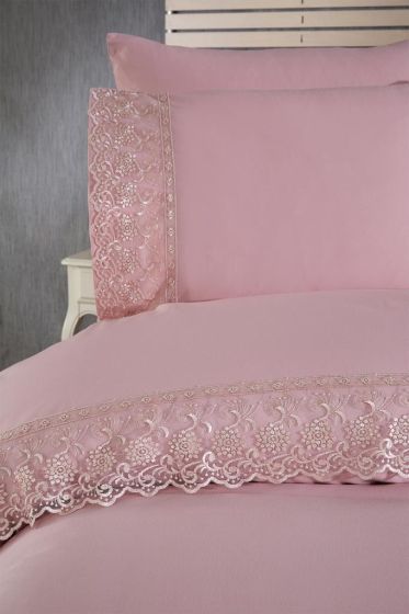 Reyhan Duvet Cover Set 6pcs, Duvet Cover 200x220, Bedsheet 240x260 Cotton Fabric, Full Size, Double Size Pink