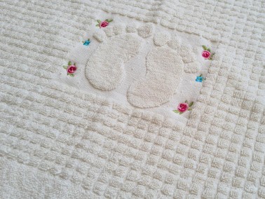 Rose Embroidered Cotton Foot Towel 50x70 cm White - Thumbnail