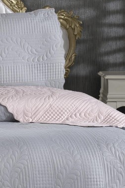 Sanem Double Sided, Full Size Bedspread Set, Coverlet 230x250 with Pillowcase Pink Gray - Thumbnail