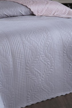 Sanem Double Sided, Full Size Bedspread Set, Coverlet 230x250 with Pillowcase Pink Gray - Thumbnail