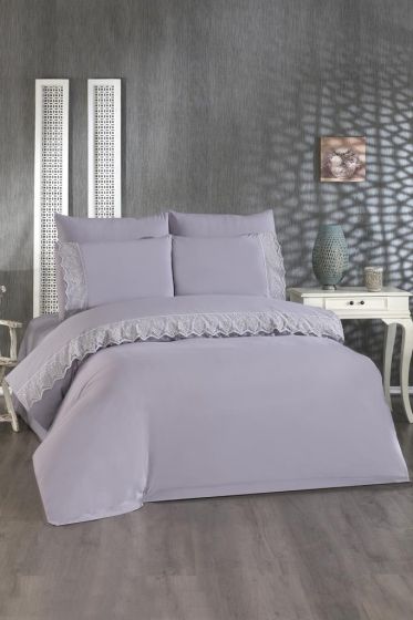 Seray Duvet Cover Set 6pcs, Duvet Cover 200x220, Bedsheet 240x260 Cotton Fabric, Full Size, Double Size Gray