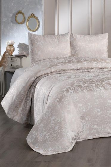 Slayka Single Size Bedspread Set, Coverlet 160x235 with Pillowcase, Chenille Fabric, for Queen Bed, Cappucino