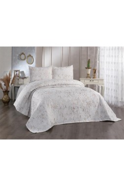 Slayka Single Size Bedspread Set, Coverlet 160x235 with Pillowcase, Chenille Fabric, for Queen Bed, Cream Cappucino - Thumbnail