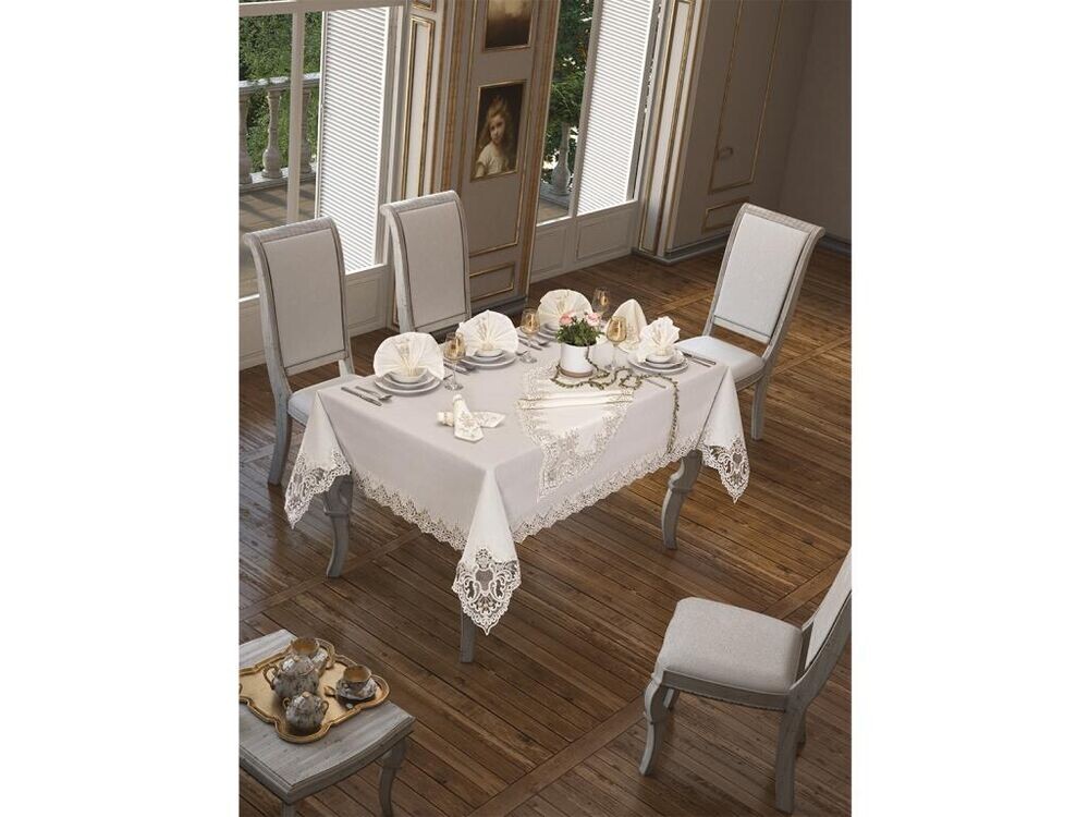 Hyacinth Tablecloth 160x260 Cm 26 Pieces Cream - Thumbnail